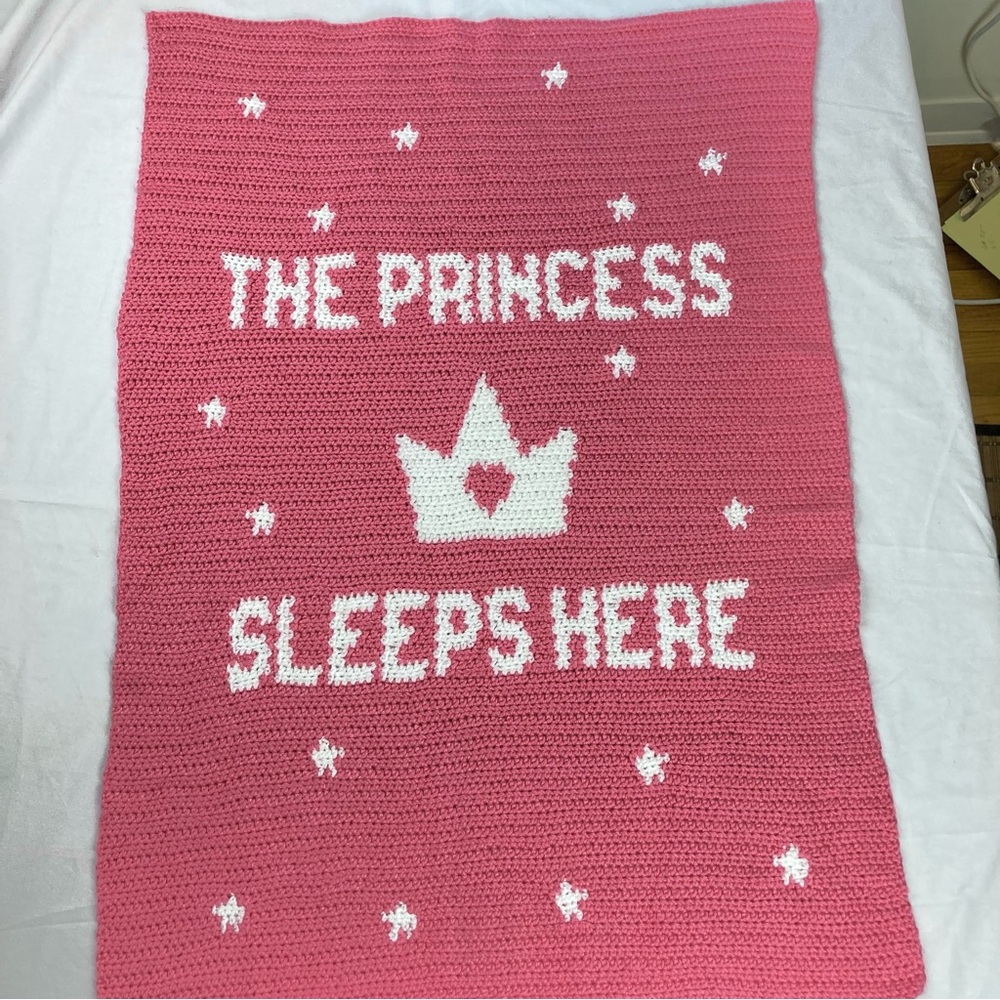 Hand Crochet Afghan Princess Baby Blanket Throw Pink
